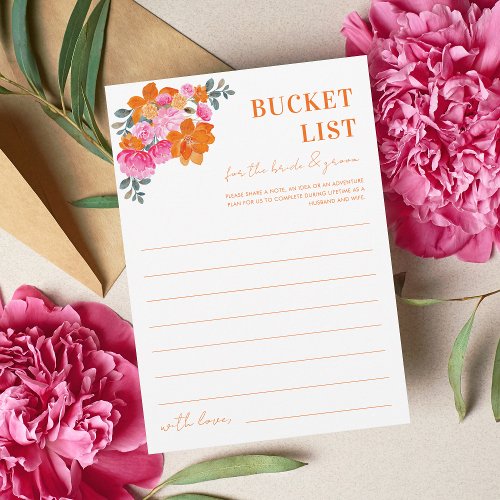 Pink Orange Floral Bridal Shower Bucket List Card