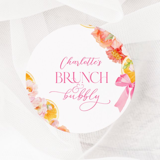 Pink & Orange Floral Bridal Shower Classic Round Sticker (Creator Uploaded)