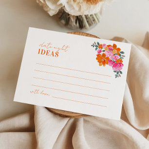 Pink Orange Floral Bridal Shower Date Night Ideas Enclosure Card