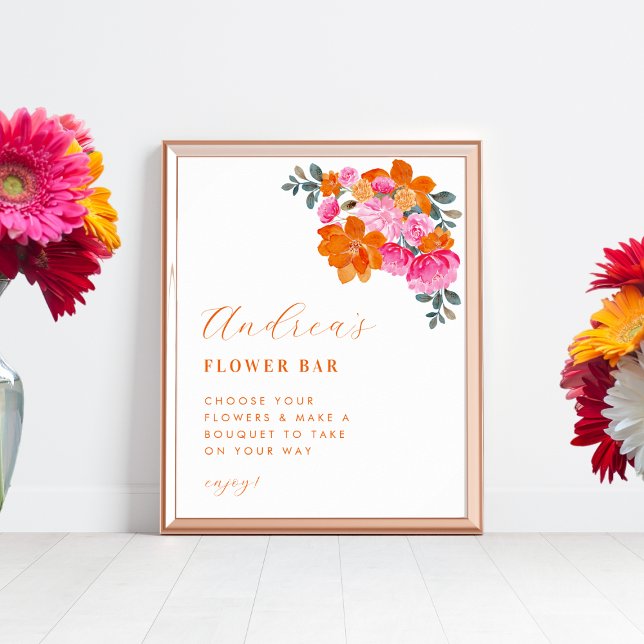 Pink & Orange Floral Bridal Shower Flower Bar Sign (Creator Uploaded)