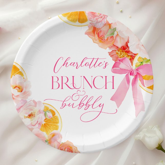 Pink & Orange Floral Bridal Shower Paper Plates (Creator Uploaded)