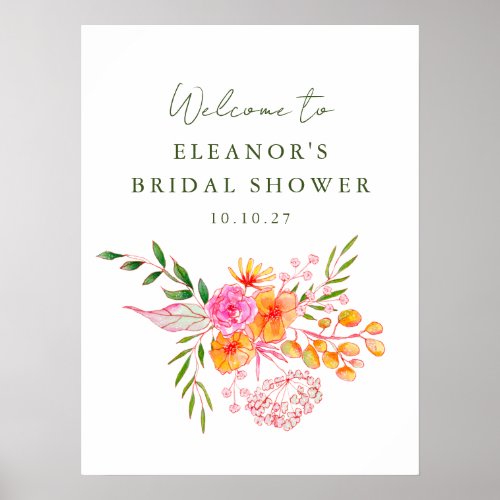 Pink Orange Floral Bridal Shower Welcome Sign