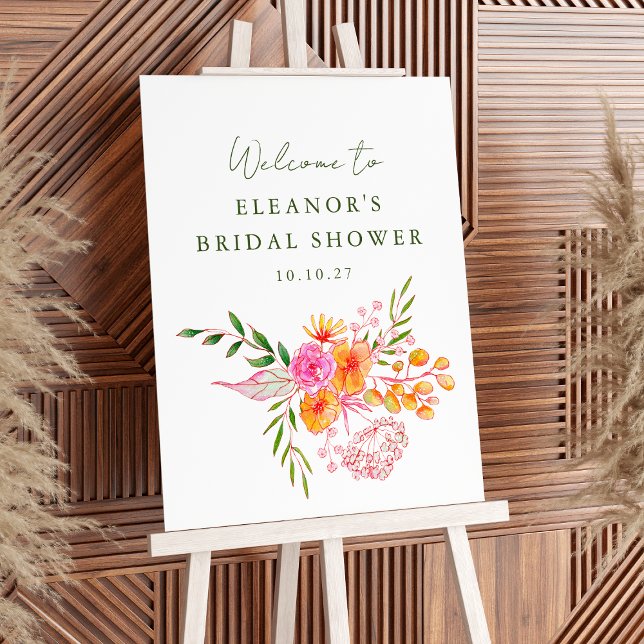 Pink Orange Floral Bridal Shower Welcome Sign (Creator Uploaded)