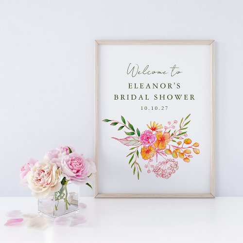 Pink Orange Floral Bridal Shower Welcome Sign