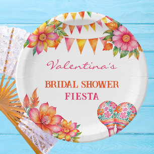 Pink Orange Floral Colorful Fiesta Bridal Shower Paper Plates