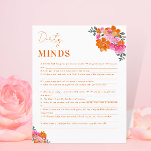 Pink Orange Floral Dirty Minds Bridal Shower Game