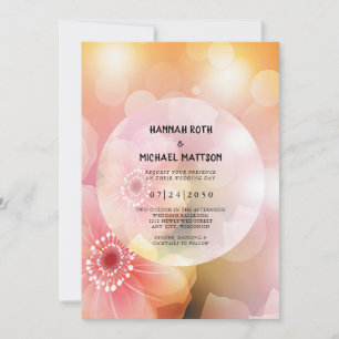 Pink Orange Floral Elegant Romantic Glow Wedding Announcement