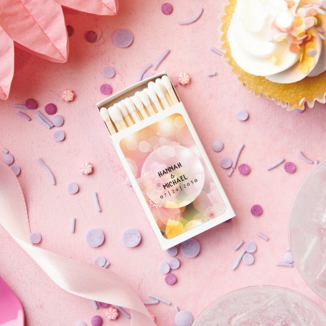 Pink Orange Floral Elegant Romantic Glow Wedding Matchboxes (Insitu)