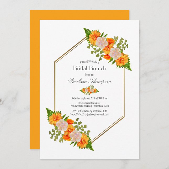 Pink Orange Floral Floral Bridal Brunch Invitation (Front/Back)