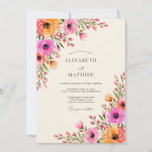 Pink Orange Floral Flourish Wedding Invitation