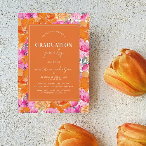 Pink Orange Floral Garden Modern Graduation Party