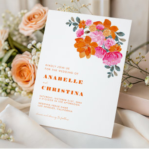 Pink Orange Floral Garden Wedding Invitation