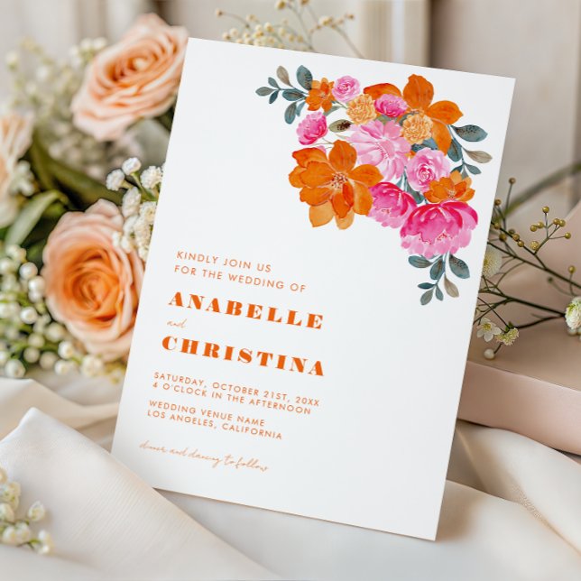 Pink Orange Floral Garden Wedding Invitation (Creator Uploaded)