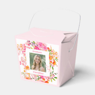 Pink Orange Floral Graduation Party Photo 2026 Favor Boxes