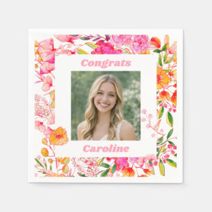 Pink Orange Floral Graduation Party Photo 2026 Napkins