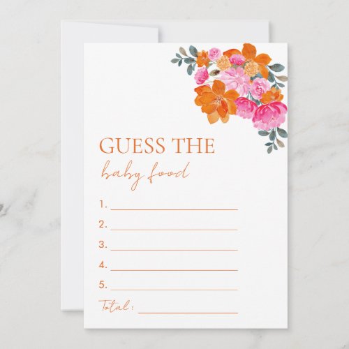 Pink Orange Floral Guess the Baby Food Shower Game Invitation
