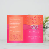 Pink Orange Floral, Hearts Wedding Program (Standing Front)