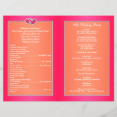 Pink Orange Floral, Hearts Wedding Program (Back)