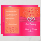Pink Orange Floral, Hearts Wedding Program (Front/Back)