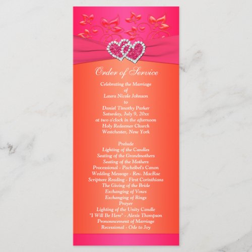 Pink Orange Floral Hearts Wedding Program 2