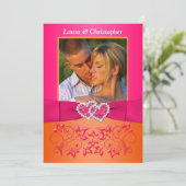 Pink, Orange Floral Joined Hearts PHOTO Invite (Standing Front)