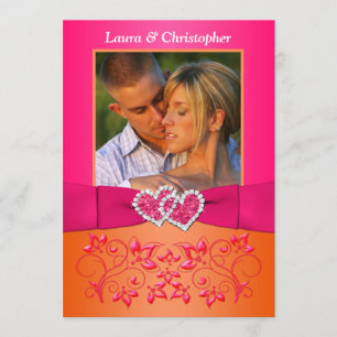 Pink, Orange Floral Joined Hearts PHOTO Invite