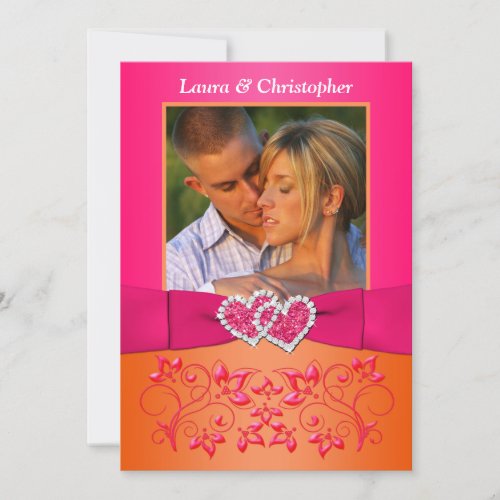 Pink, Orange Floral Joined Hearts PHOTO Invite