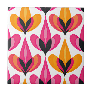 Pink& Orange Floral Mid Century Modern RETRO Ceramic Tile