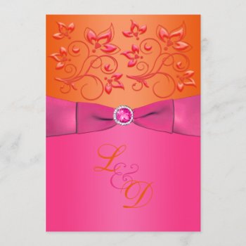 Pink  Orange Floral Monogram Wedding Invitation by NiteOwlStudio at Zazzle