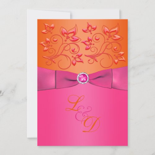 Pink Orange Floral Monogram Wedding Invitation