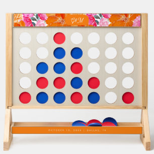 Pink Orange Floral Monogram Wedding Lawn Game Fast Four