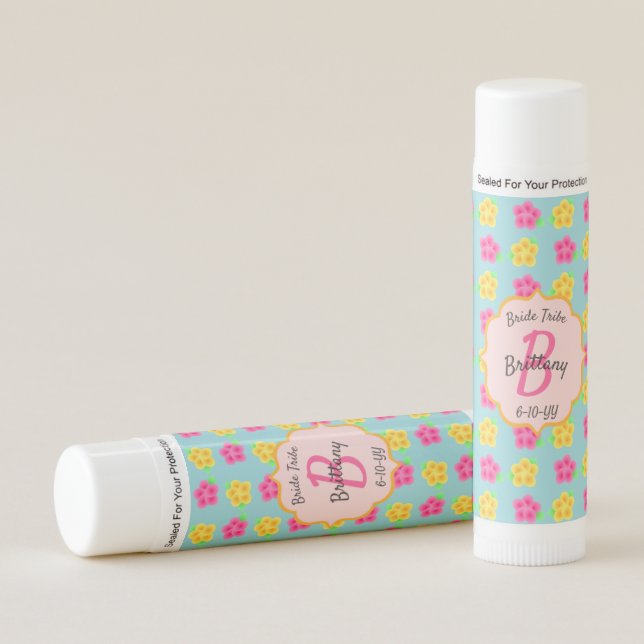 Pink & Orange Floral Monogrammed Lip Balm (Front)