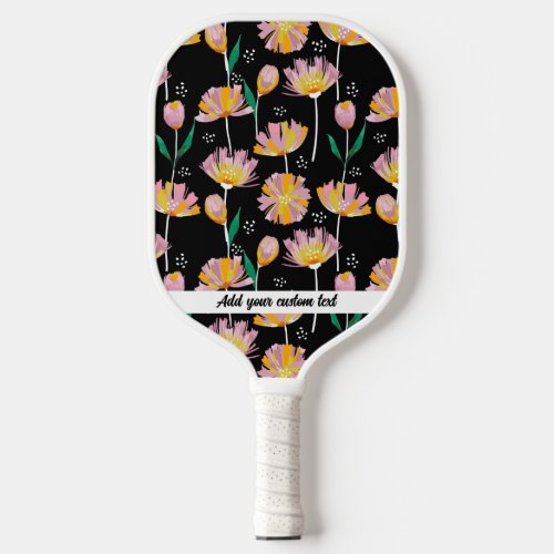 Pink Orange Floral Pattern Add Custom Text Name Pickleball Paddle