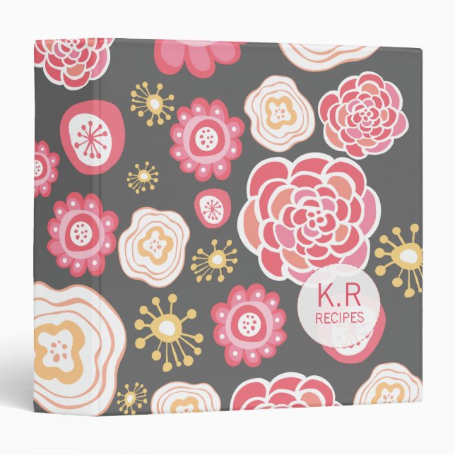 Pink  Orange Floral Pattern Designer Recipe Binder (Front/Spine)