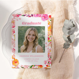 Pink Orange Floral Photo Graduation 2026 Aesthetic Announcement