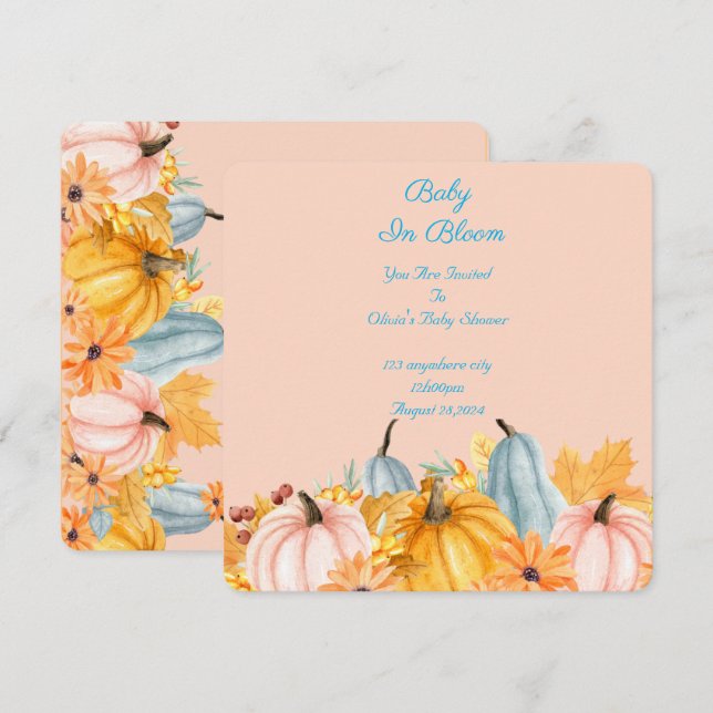 Pink Orange floral pumpkins baby shower  Save The Date (Front/Back)