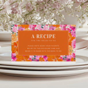 Pink Orange Floral Recipe Request Bridal Shower Enclosure Card