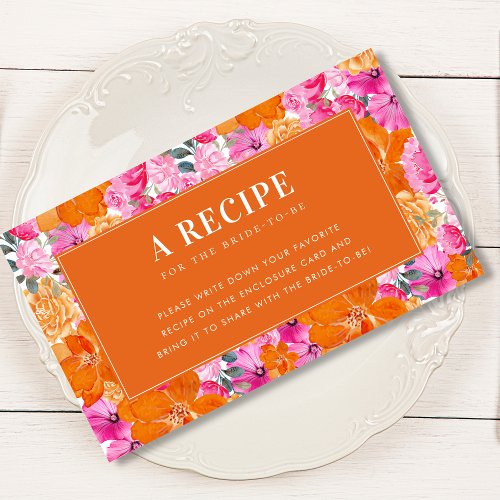 Pink Orange Floral Recipe Request Bridal Shower Enclosure Card