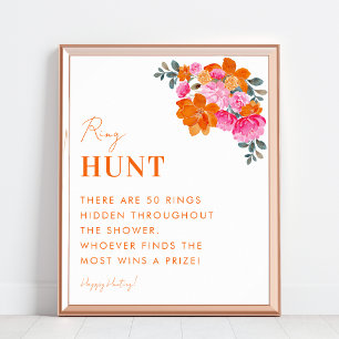 Pink & Orange Floral Ring Hunt Bridal Shower Sign