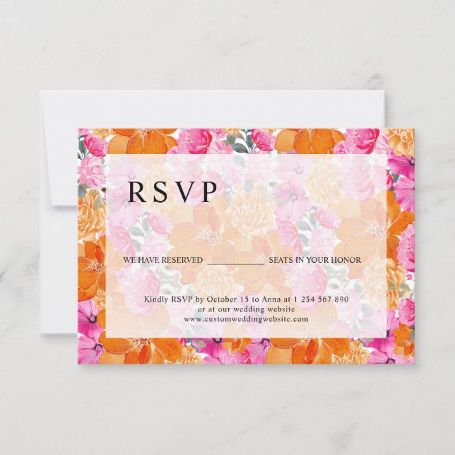 Pink & Orange Floral Seats Reserved in Your Honor RSVP Card (Front)