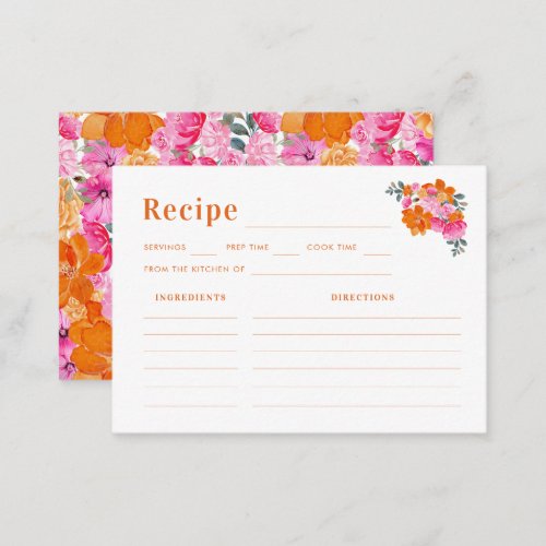 Pink Orange Floral Share the Recipe Bridal Shower Enclosure Card