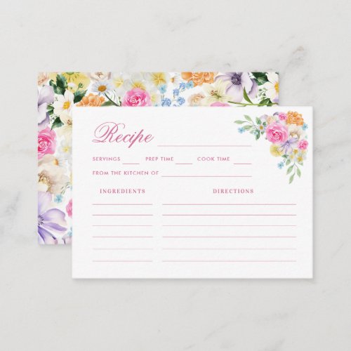 Pink Orange Floral Share the Recipe Bridal Shower Enclosure Card