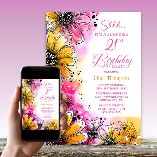 Pink Orange Floral Surprise 21st Birthday Party