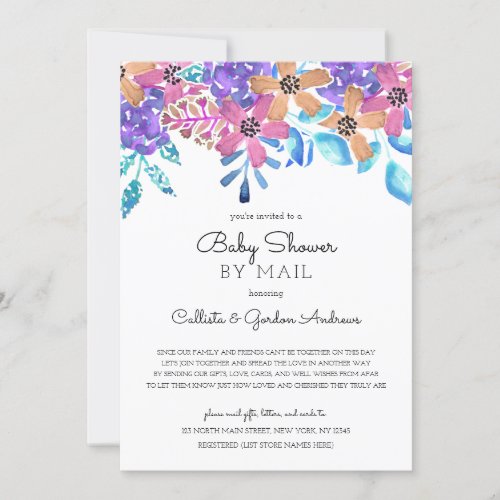 Pink Orange Floral Watercolor Baby Shower by Mail Invitation