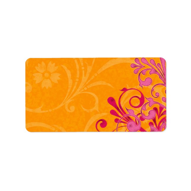 Pink Orange Floral Wedding Blank Address Label (Front)