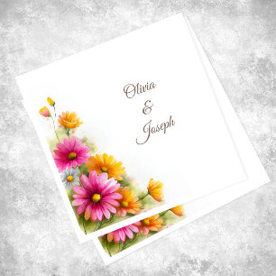 Pink Orange Floral Wedding Napkins