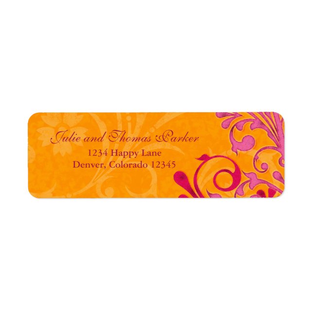 Pink Orange Floral Wedding Return Address Label (Front)