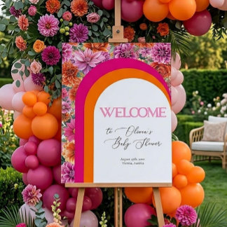 Pink Orange Floral Welcome Sign Citrus Baby Shower