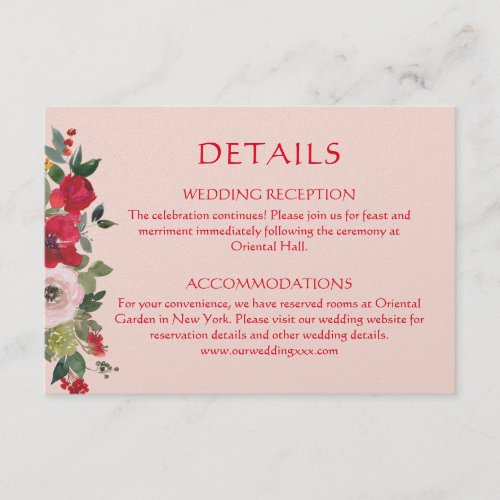 Pink orange floral wreath Chinese wedding details Enclosure Card