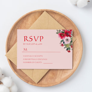 Pink orange floral wreath Chinese wedding RSVP Card